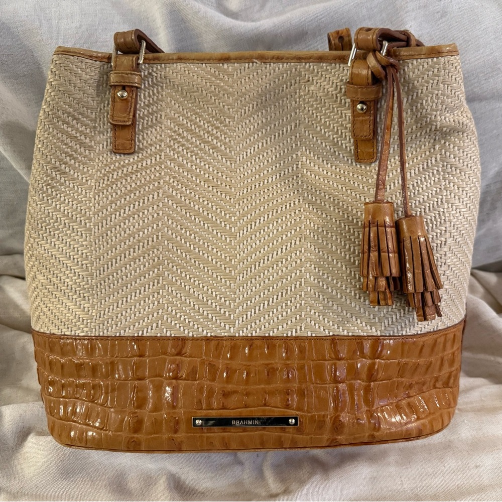 Brahmin woven and leather handbag